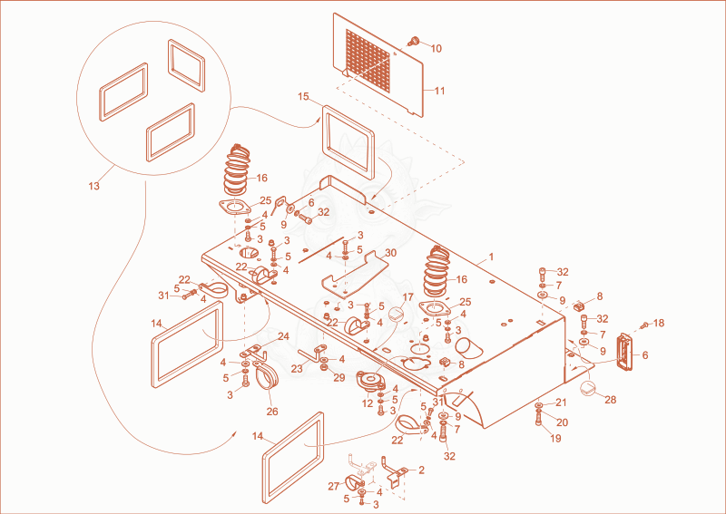 Exploded parts diagram of the seat console of a Wacker Neuson ET65, with numbered balloons