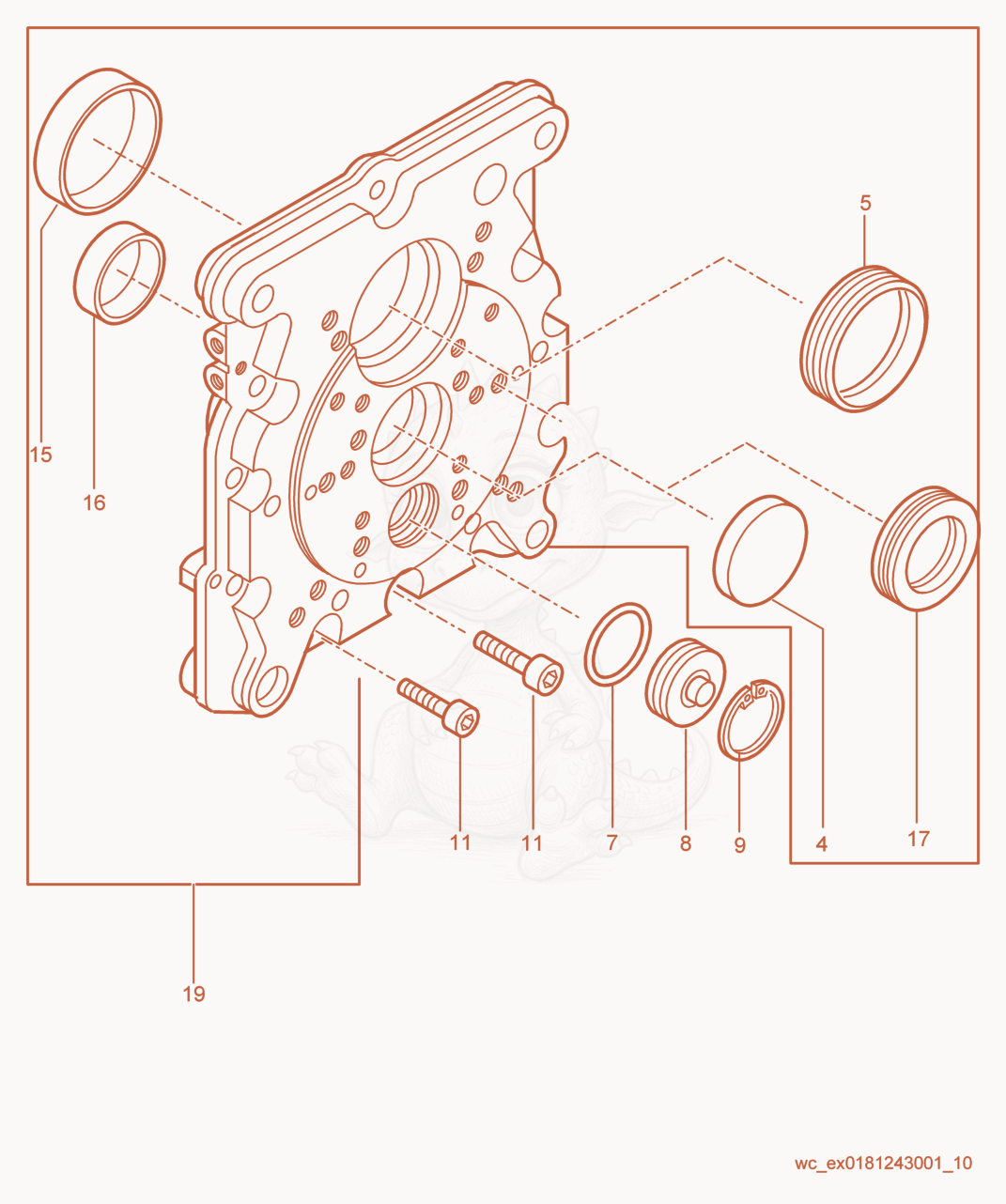 Exploded parts diagram of the Timing Cover of a Wacker Neuson RD7H-S, with numbered balloons