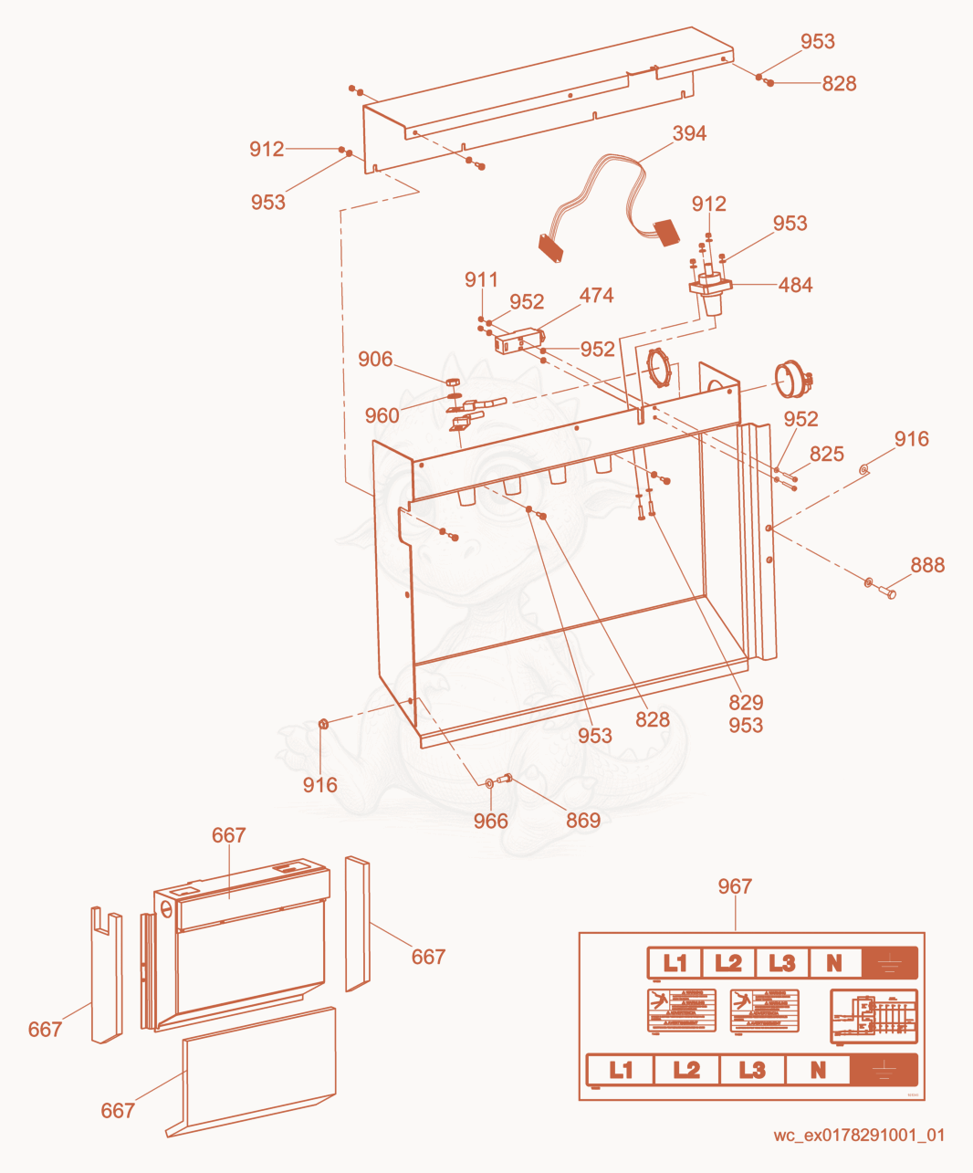 Exploded parts diagram of the Option-Cam Lock Box cpl. of a Wacker Neuson G70, with numbered balloons