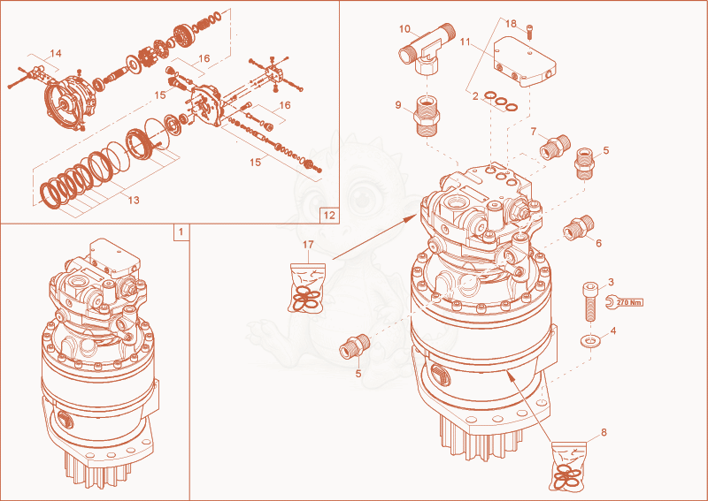 Exploded parts diagram of the swivel drive of a Wacker Neuson 75Z3, with numbered balloons