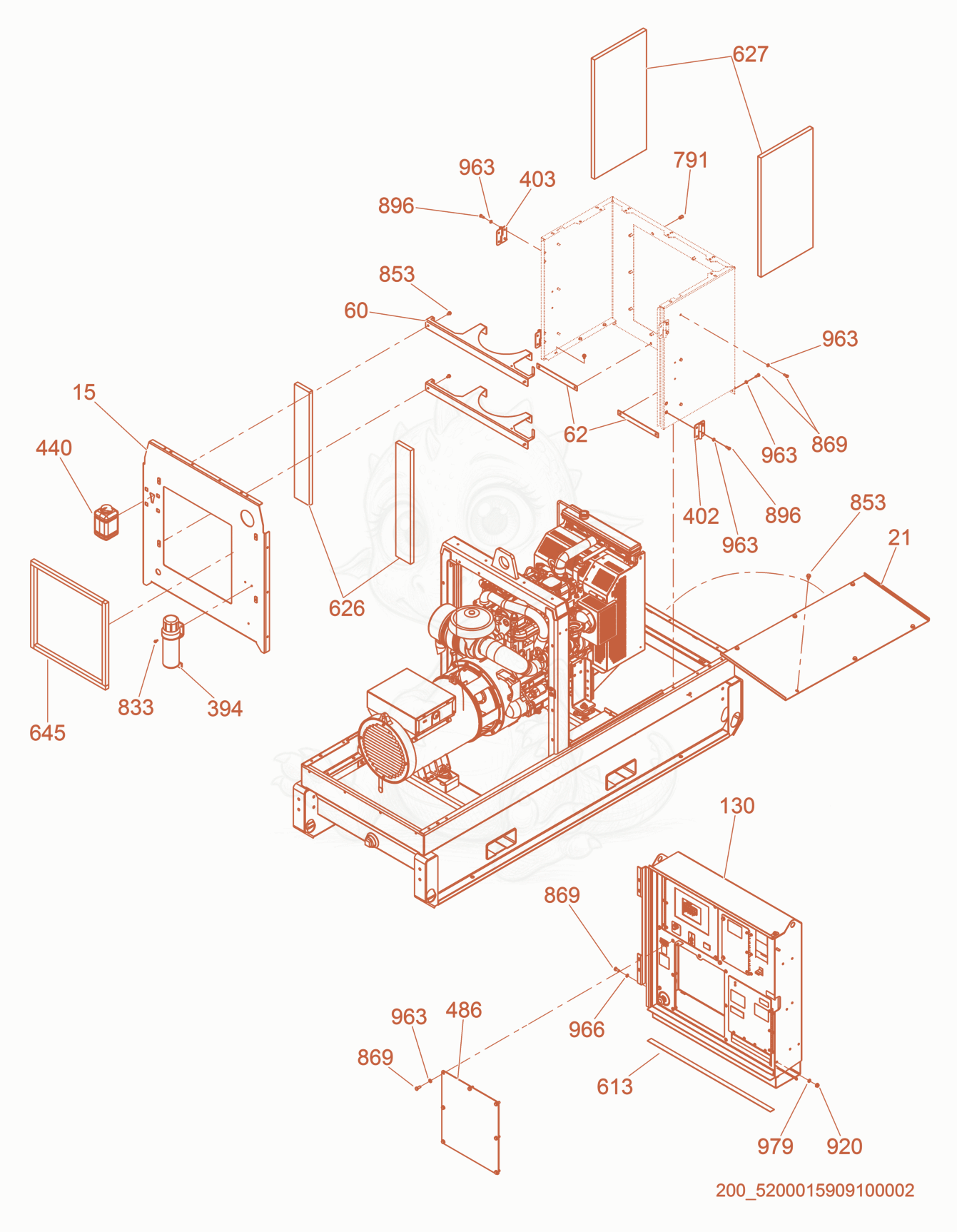 Exploded parts diagram of the Front Enclosure cpl. of a Wacker Neuson G40, with numbered balloons