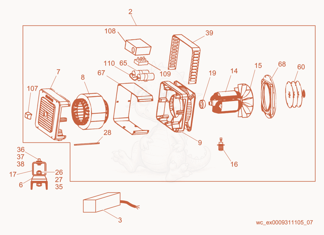 Exploded parts diagram of the Generator cpl. of a Wacker Neuson LTC4L, with numbered balloons