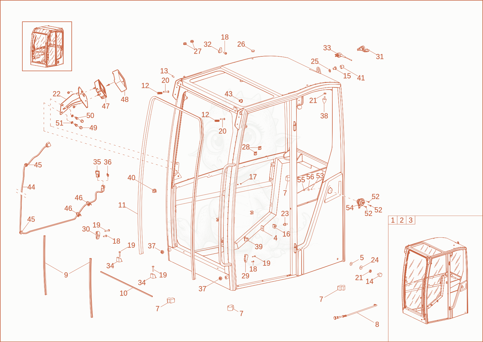 Exploded parts diagram of the CABIN FRAME (OPTION) of a Wacker Neuson ET35, with numbered balloons