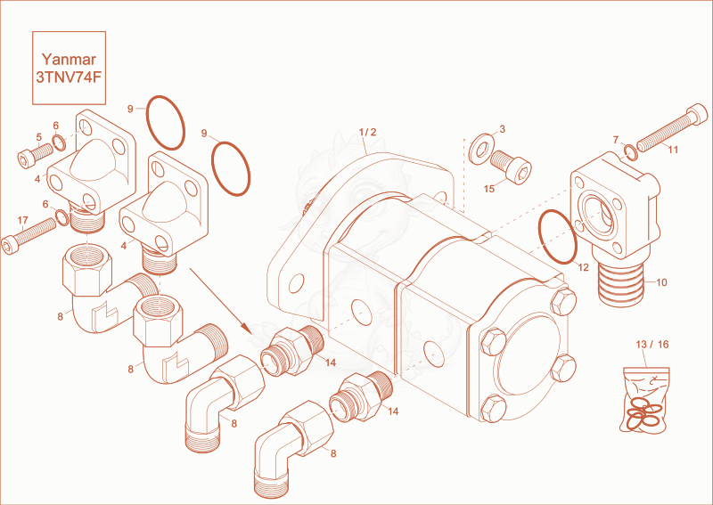 Exploded parts diagram of the hydraulic pump of a Wacker Neuson 803, with numbered balloons