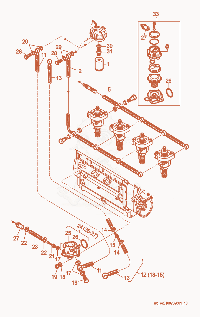 Exploded parts diagram of the Fuel Feed Pump of a Wacker Neuson RD25, with numbered balloons