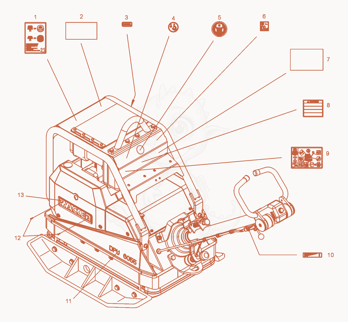 Exploded parts diagram of the Labels of a Wacker Neuson DPU6055, with numbered balloons