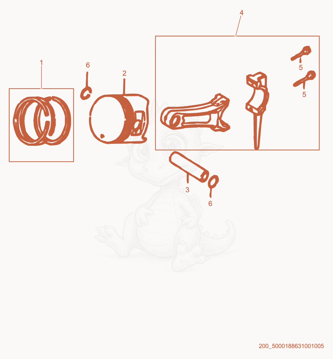 Exploded parts diagram of the Piston of a Wacker Neuson GP5600A, with numbered balloons