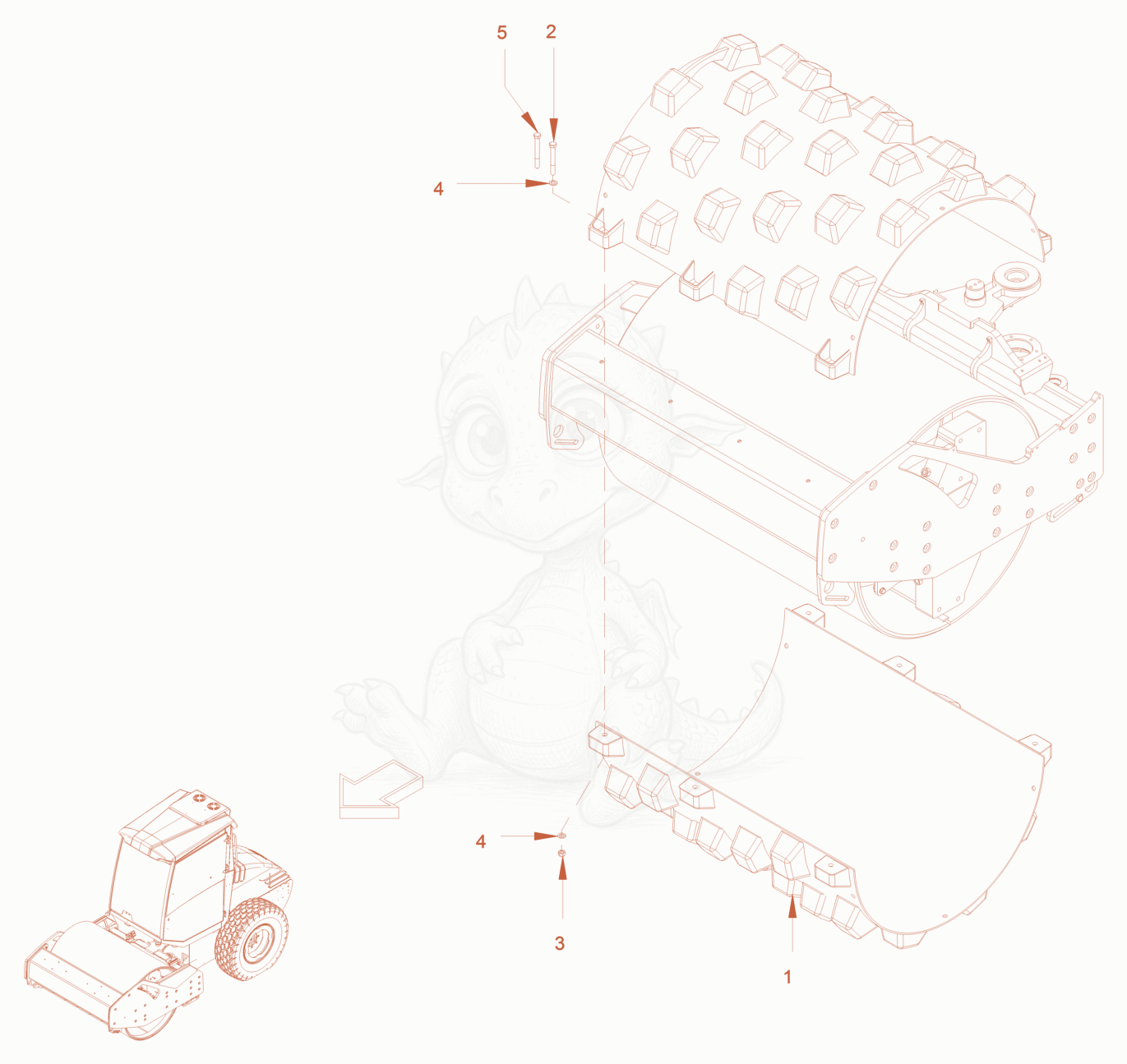 Exploded parts diagram of the padfoot segments of a Wacker Neuson RC50, with numbered balloons