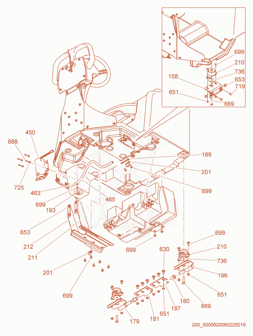 Exploded parts diagram of the Fuel Tank Mounting of a Wacker Neuson RD16-90, with numbered balloons