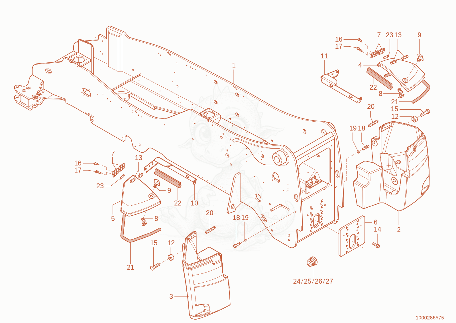 Exploded parts diagram of the Frame of a Wacker Neuson TH755(416-04), with numbered balloons