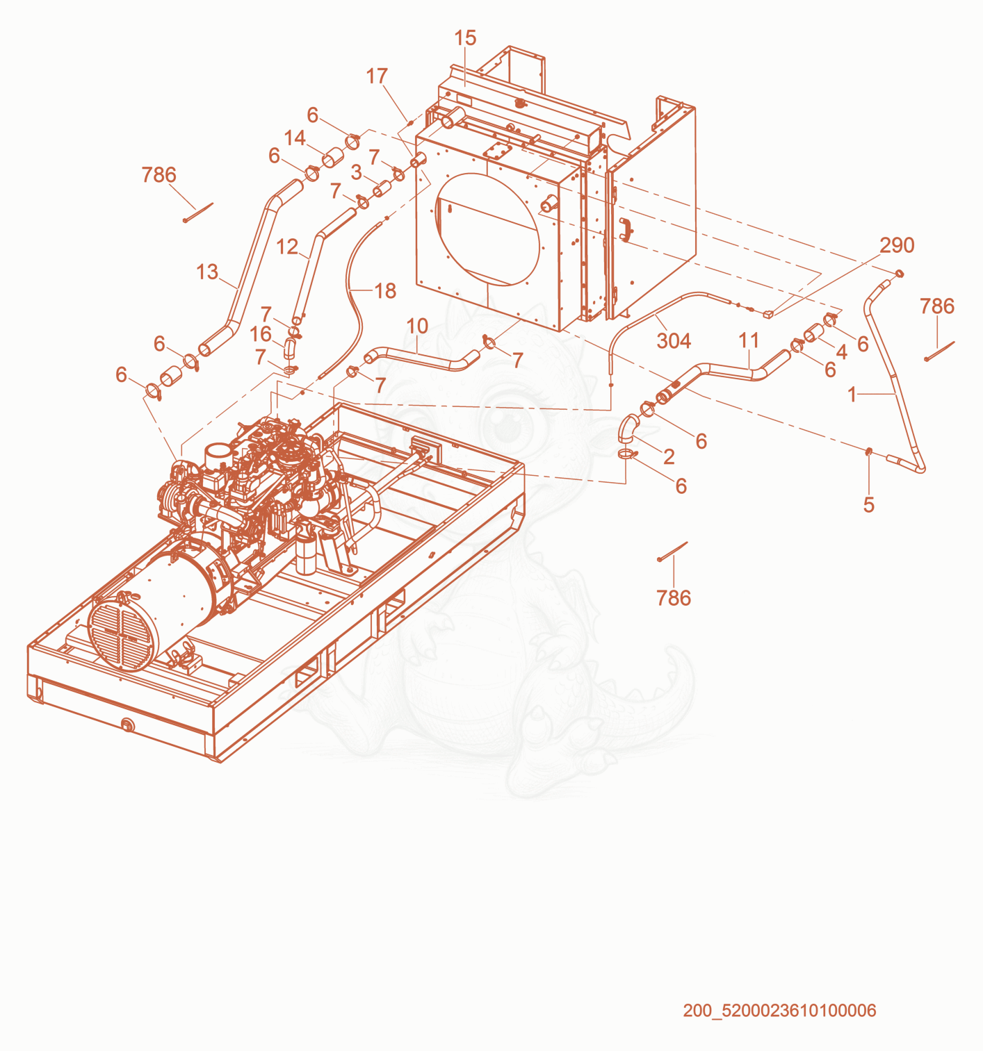 Exploded parts diagram of the Radiator Hoses of a Wacker Neuson GN165, with numbered balloons
