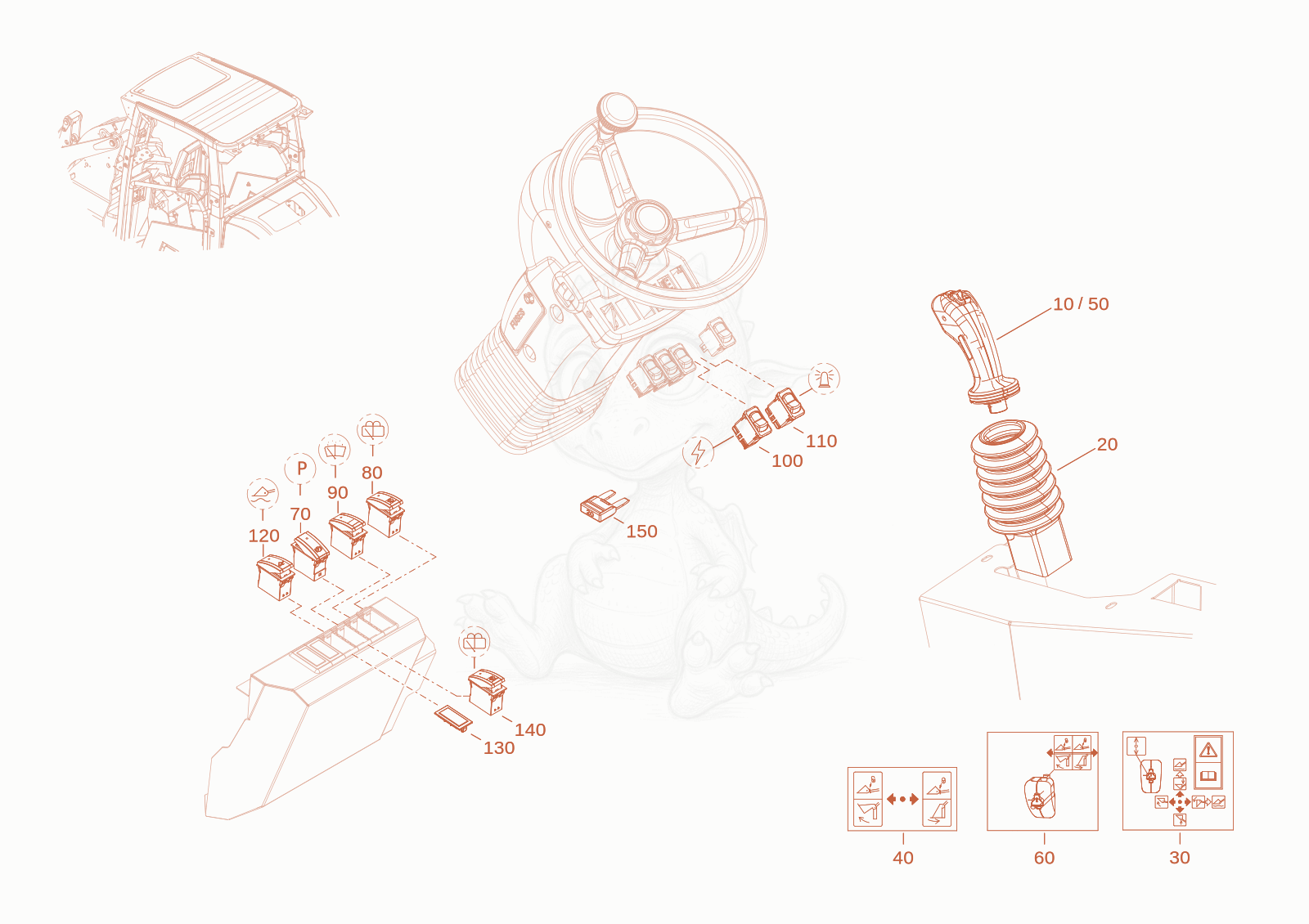 Exploded parts diagram of the lever switch of a Wacker Neuson WL250(A02-01), with numbered balloons