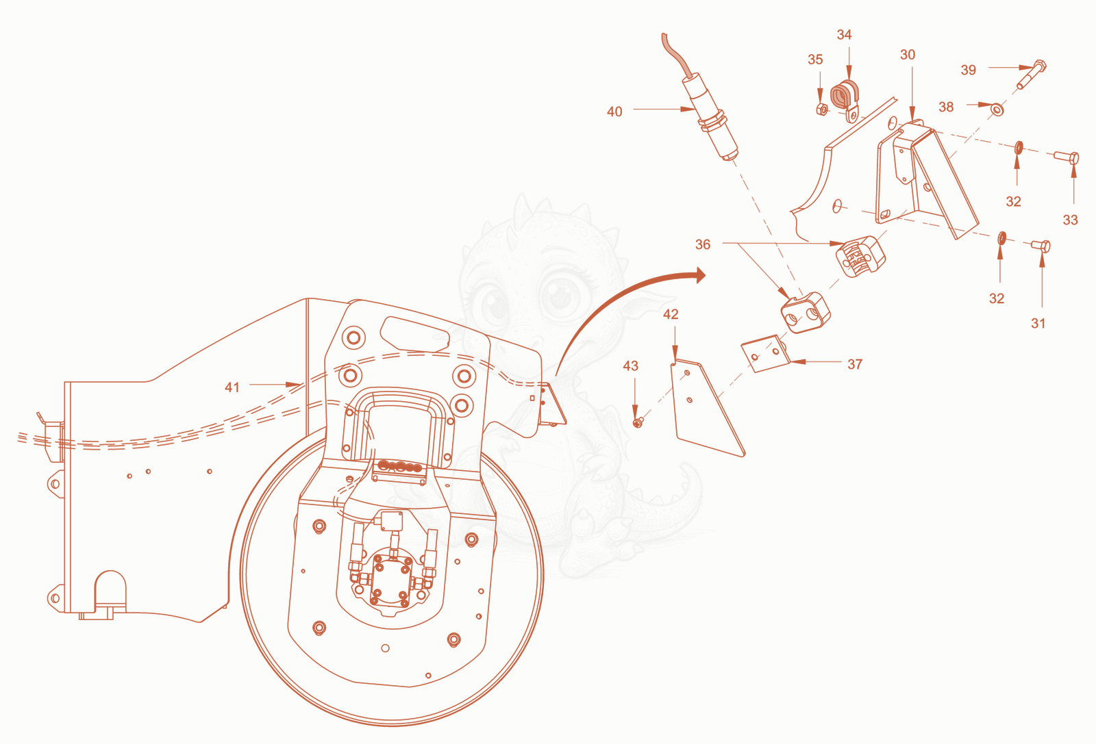 Exploded parts diagram of the asphalt thermometer of a Wacker Neuson RD28-120DPF, with numbered balloons