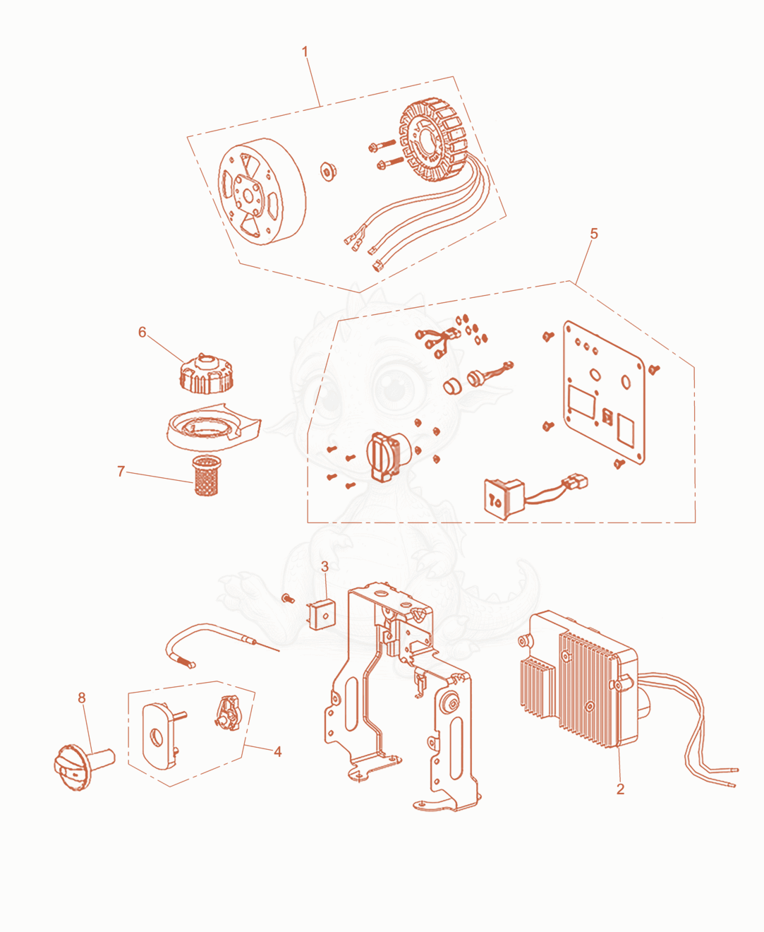 Exploded parts diagram of the Generator of a Wacker Neuson MG2I-CE, with numbered balloons