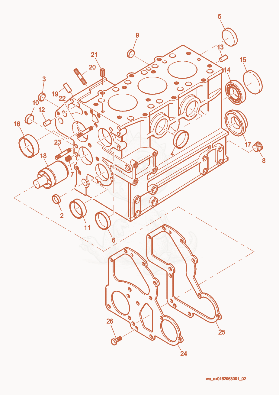 Exploded parts diagram of the Cylinder Block of a Wacker Neuson RD27-120, with numbered balloons