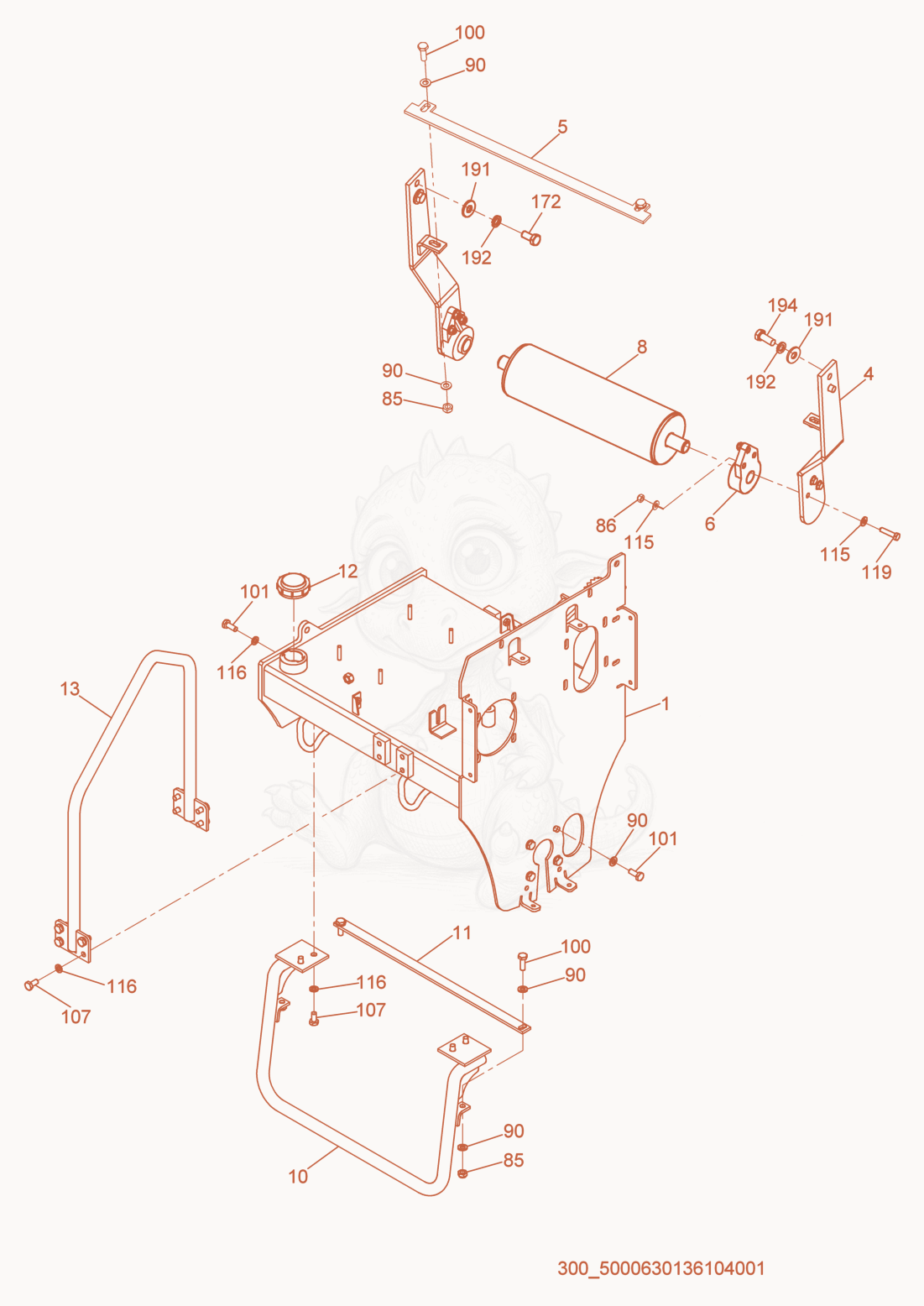 Despiece del Frame cpl. de una máquina Wacker Neuson RS600, con globos numerados