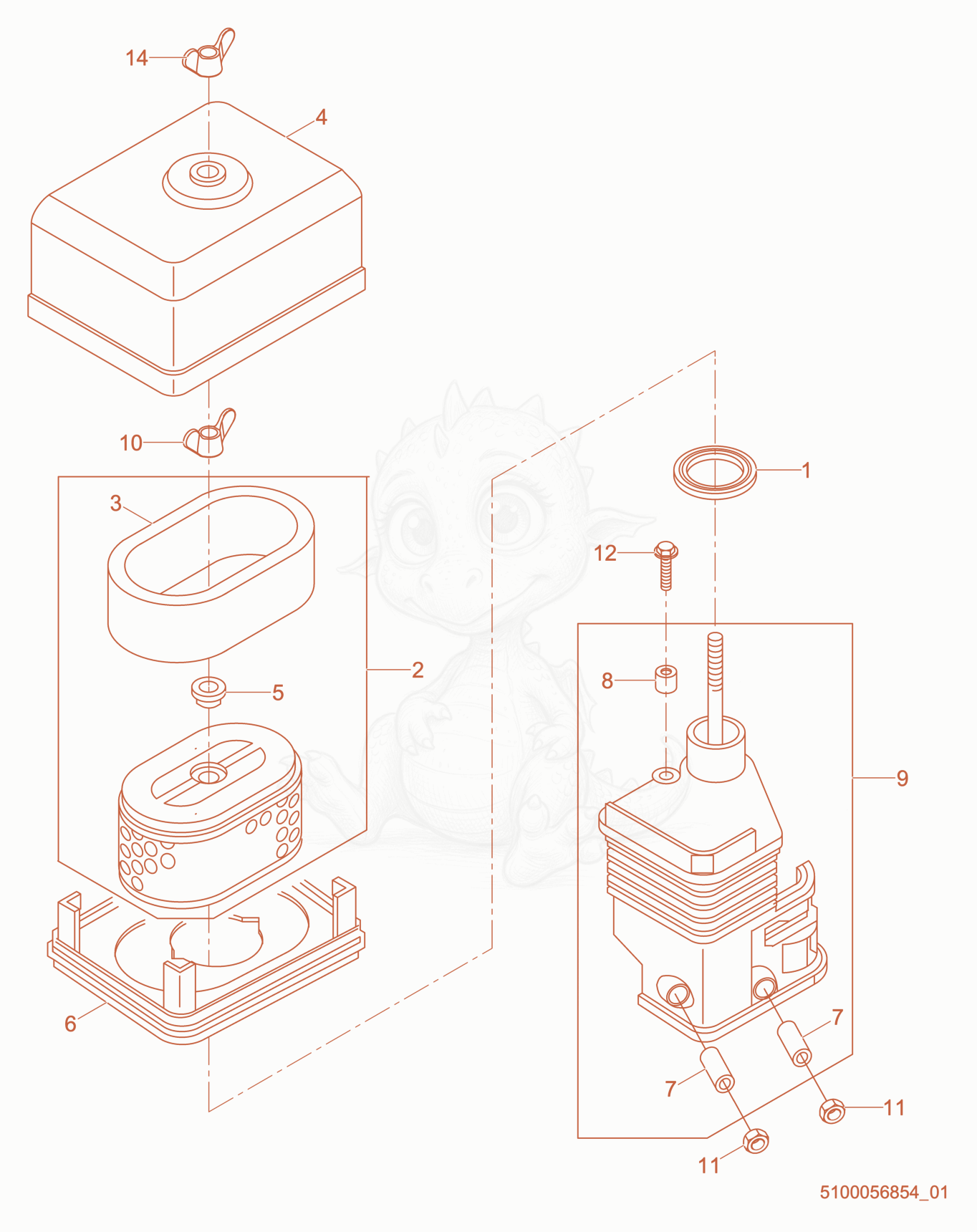 Exploded parts diagram of the Air Cleaner cpl. of a Wacker Neuson PDT3A, with numbered balloons