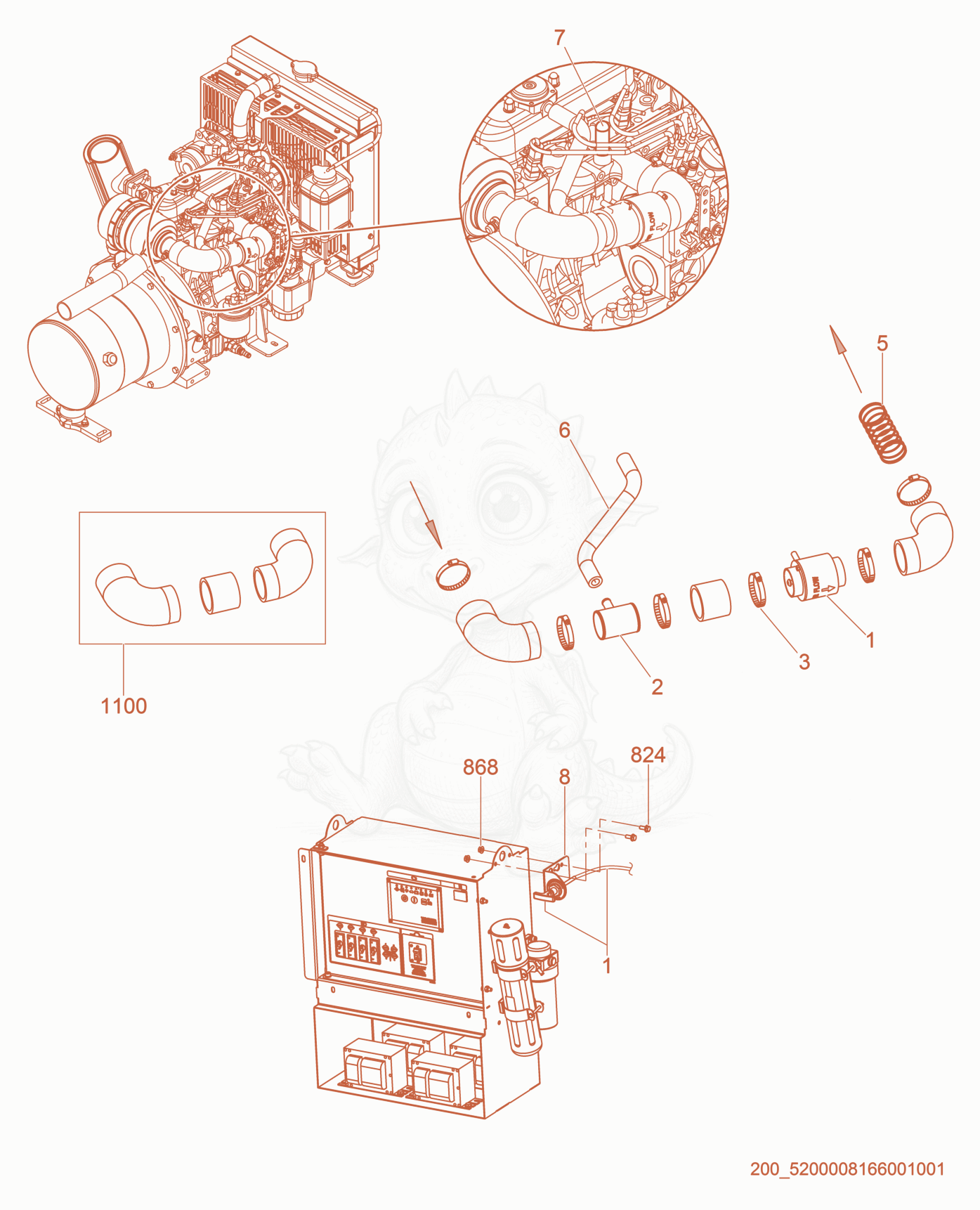 Exploded parts diagram of the Option-Positive Air Shutoff of a Wacker Neuson LTW6K-VS, with numbered balloons