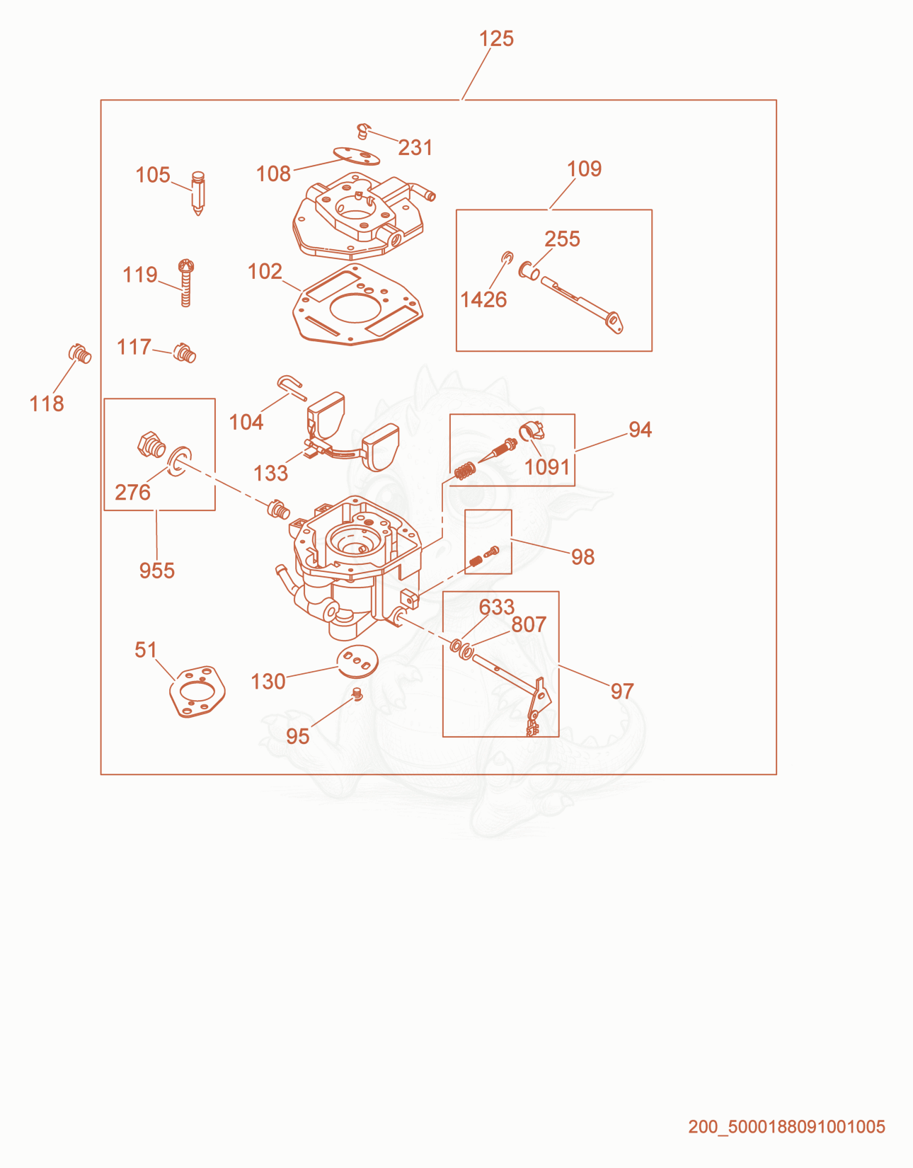 Exploded parts diagram of the Carburetor cpl. of a Wacker Neuson PTS4V(I), with numbered balloons