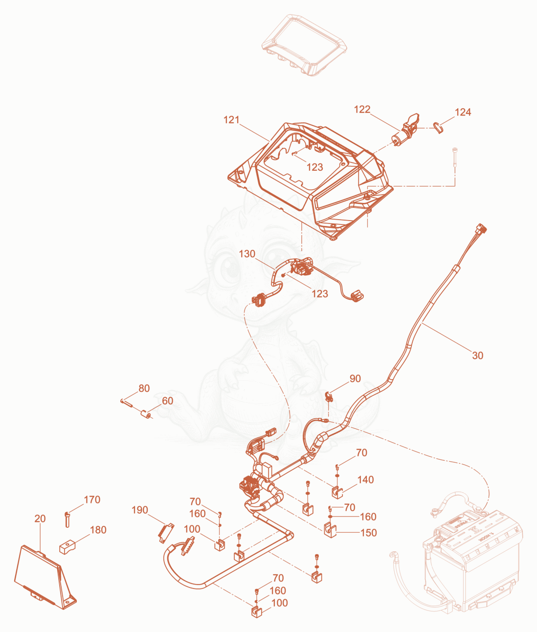 Exploded parts diagram of the Electric E-Start + Compatec of a Wacker Neuson DPU6260HEHCB+, with numbered balloons