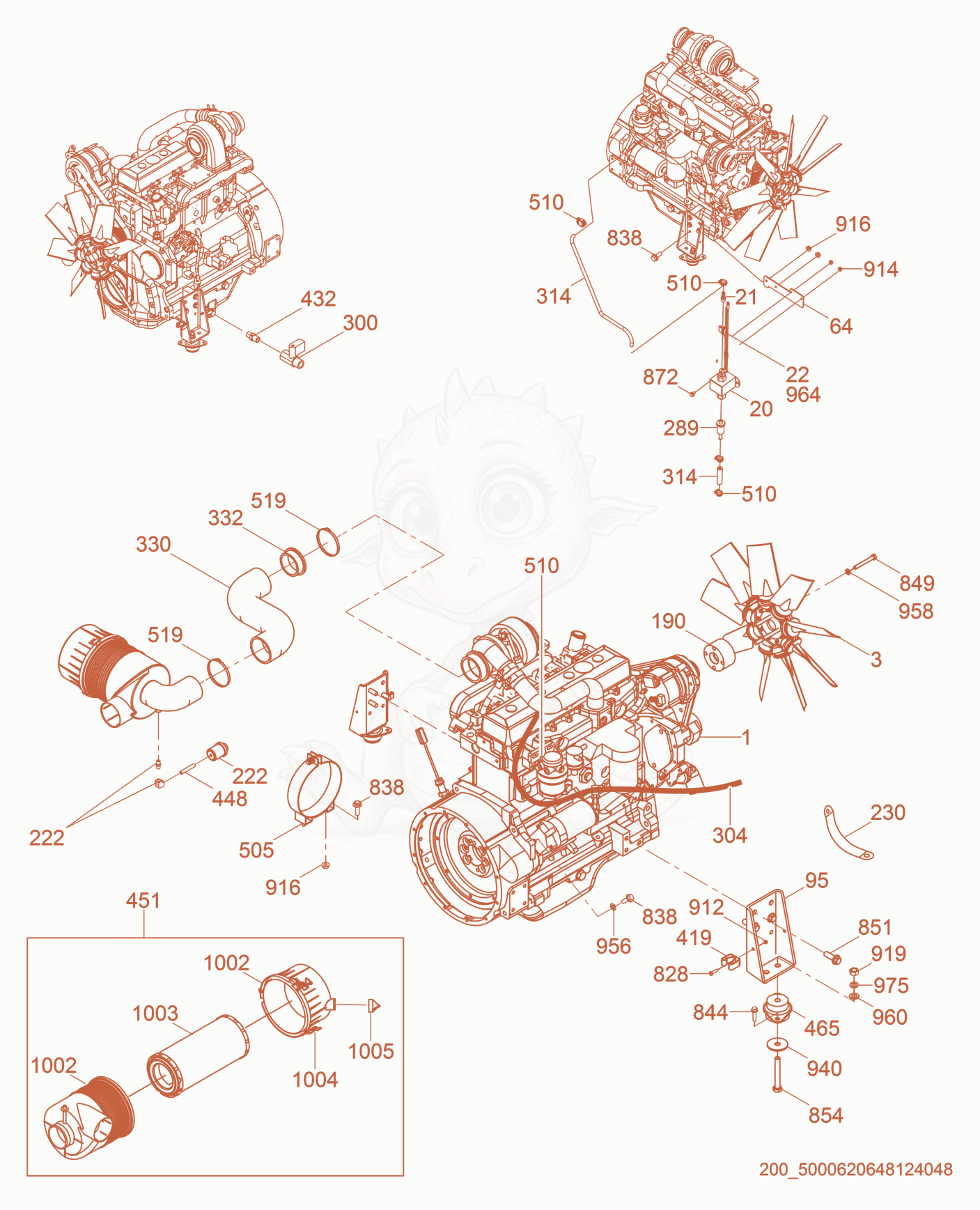 Exploded parts diagram of the Engine cpl. of a Wacker Neuson G70, with numbered balloons