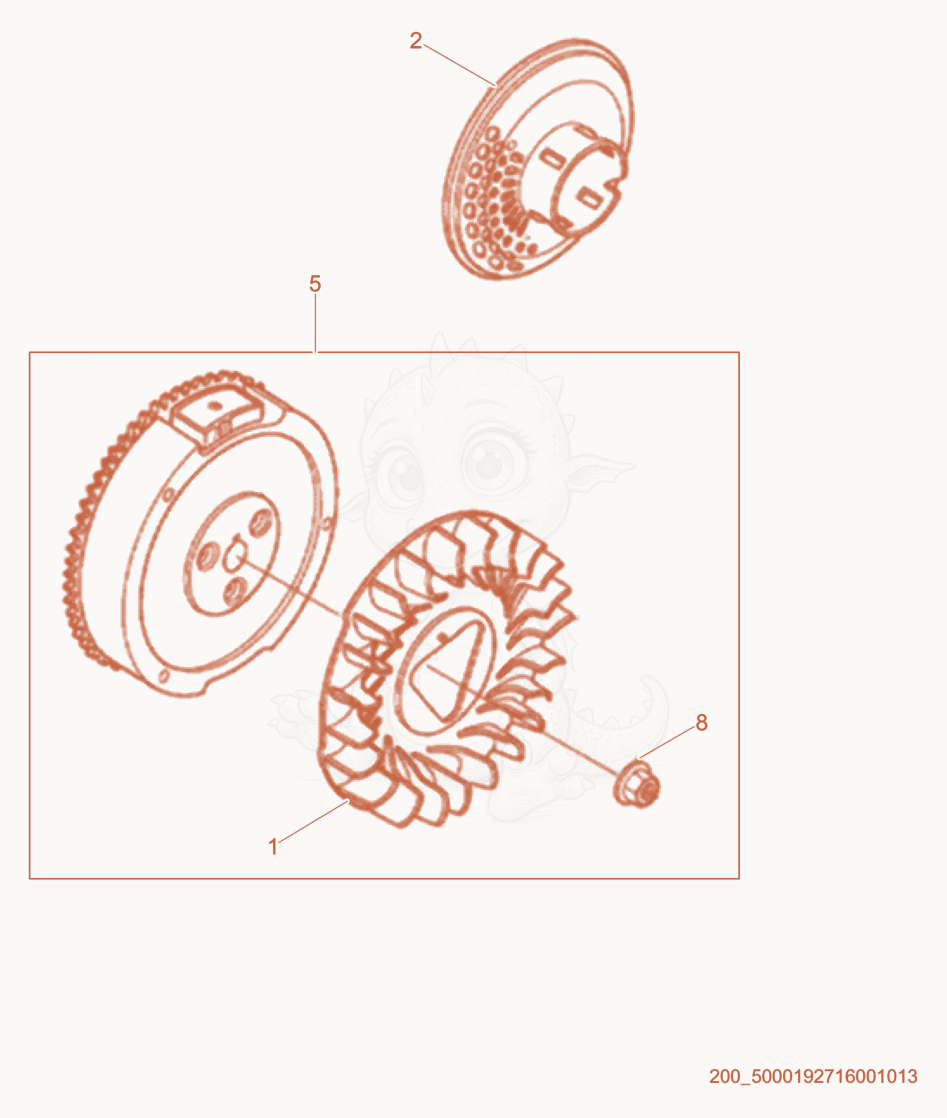 Exploded parts diagram of the Flywheel cpl. of a Wacker Neuson CT36-8A-V, with numbered balloons