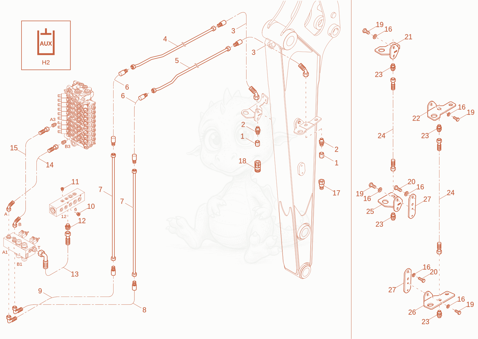 Exploded parts diagram of the control lever option of a Wacker Neuson EW100-2, with numbered balloons