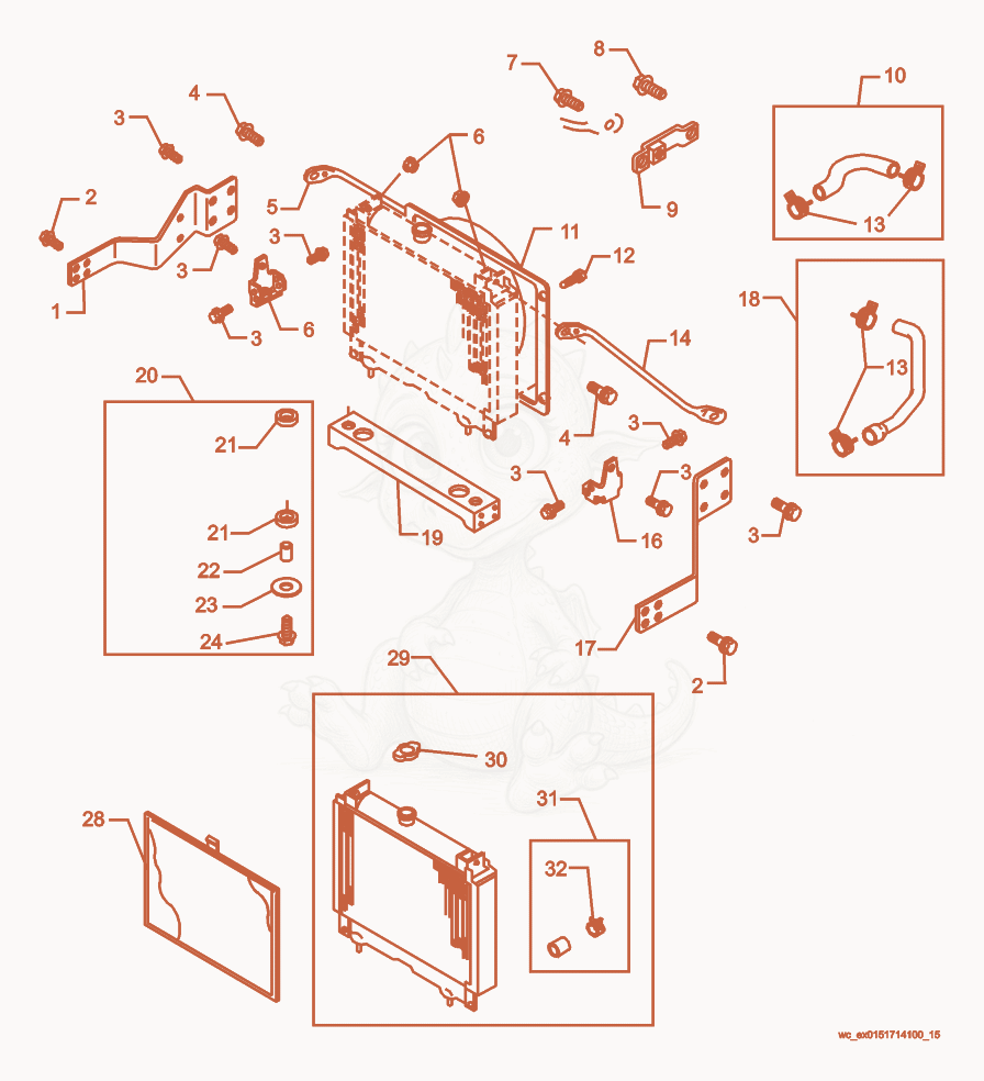 Exploded parts diagram of the Radiator of a Wacker Neuson CRT48-31V, with numbered balloons