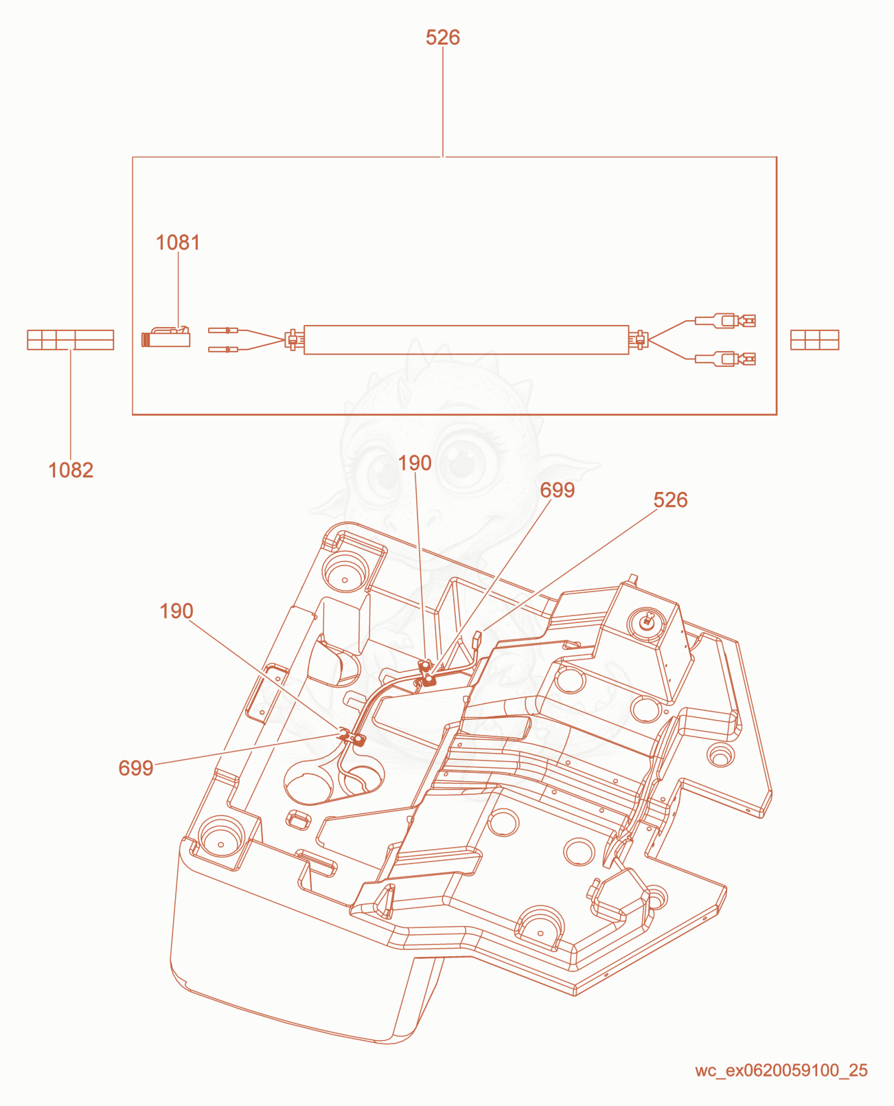 Exploded parts diagram of the Wiring Harness/Tank of a Wacker Neuson RD16-100, with numbered balloons