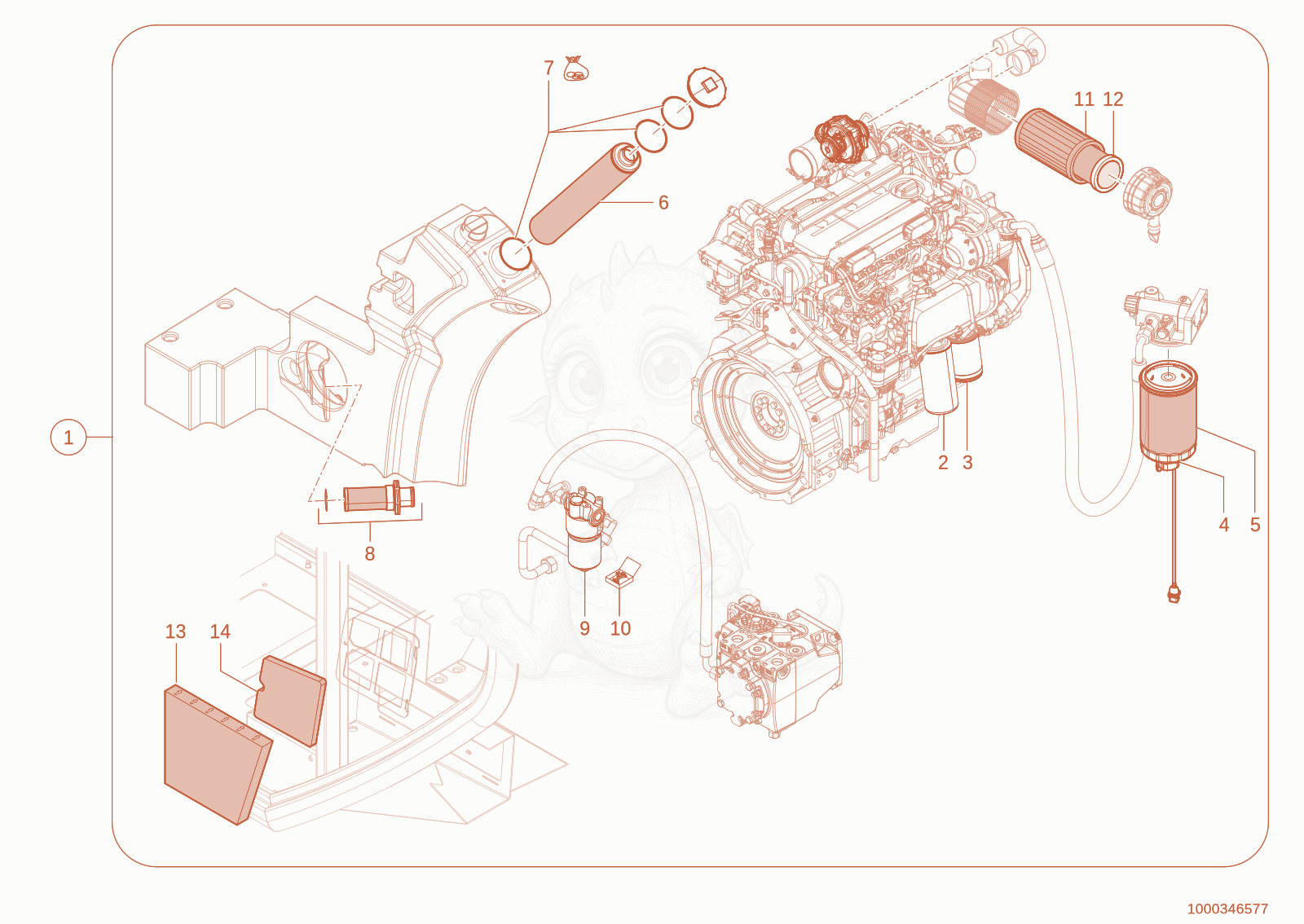 Exploded parts diagram of the maintenance kit of a Wacker Neuson TH955(416-06), with numbered balloons