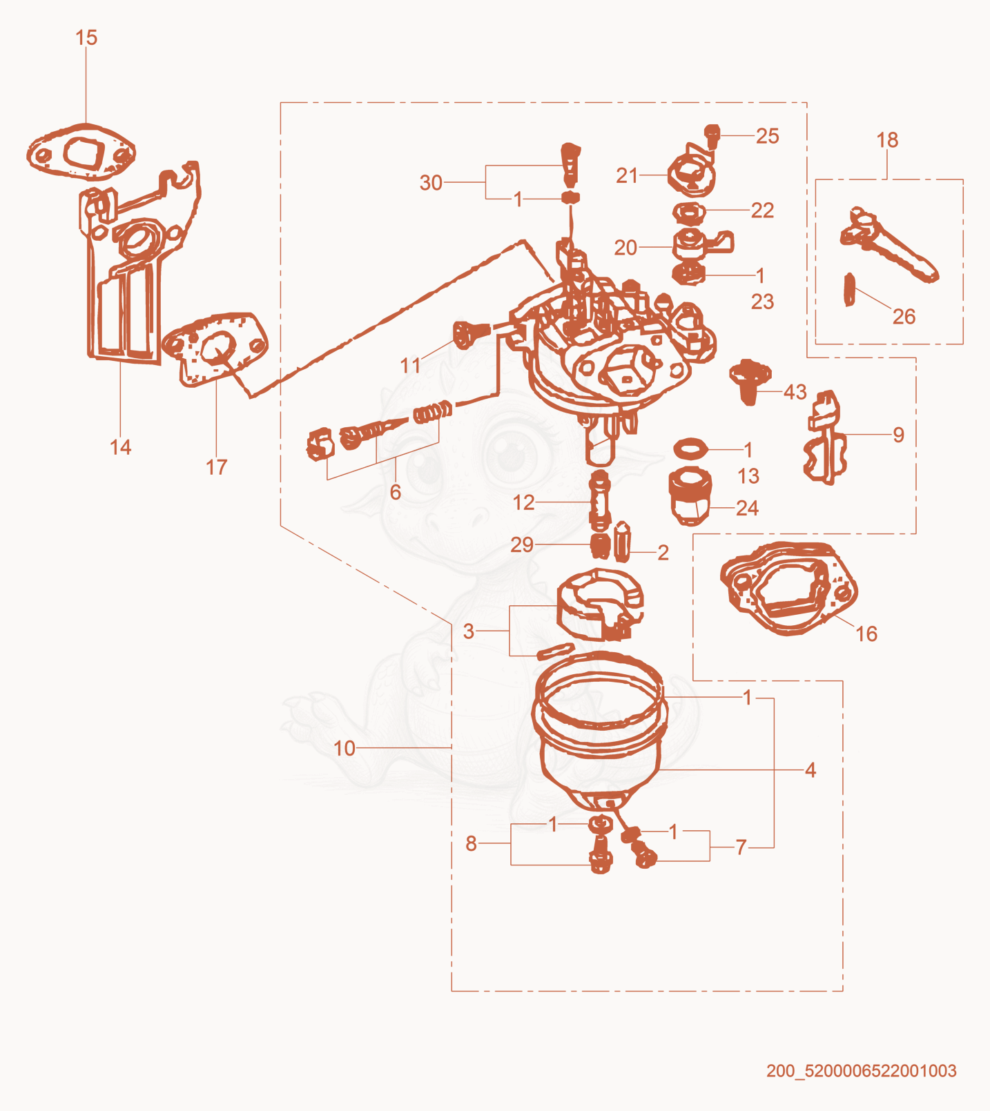 Exploded parts diagram of the Carburetor cpl. of a Wacker Neuson CT36-5AEU, with numbered balloons