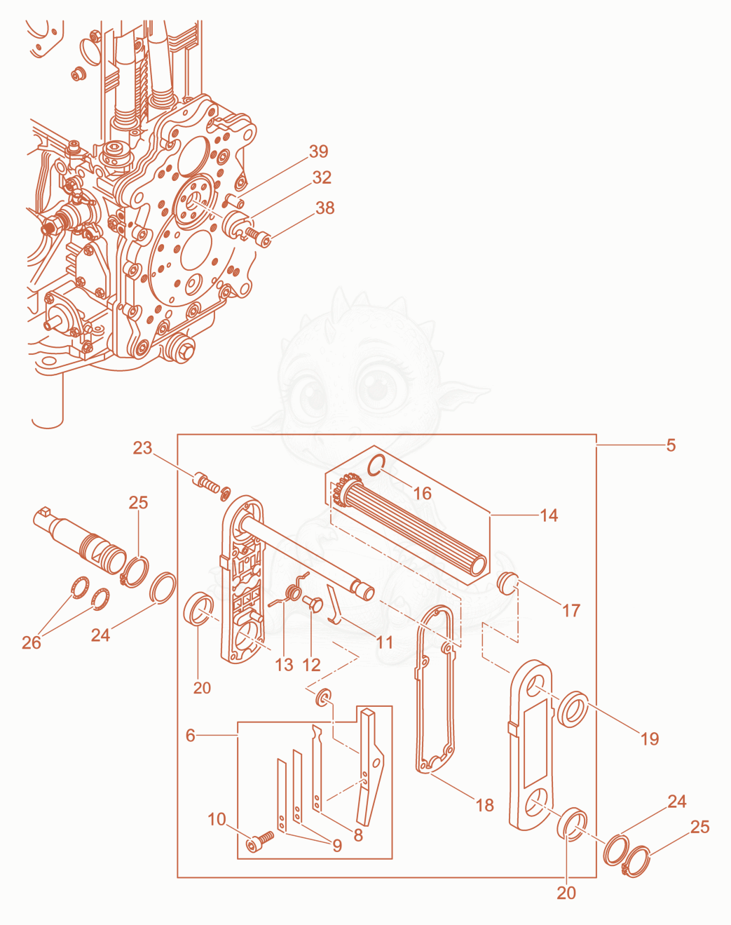 Exploded parts diagram of the Starting crank of a Wacker Neuson DPU6555HS, with numbered balloons