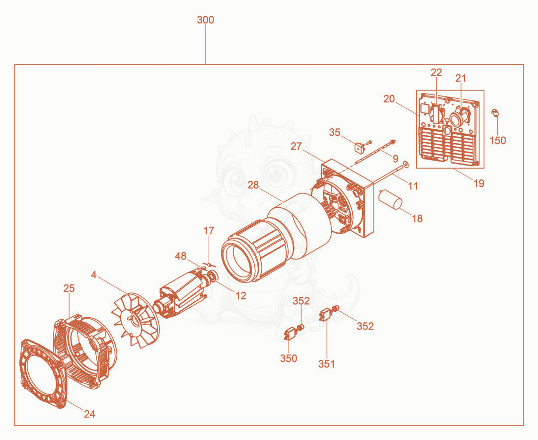 Exploded parts diagram of the Alternator cpl. of a Wacker Neuson GV7000A, with numbered balloons
