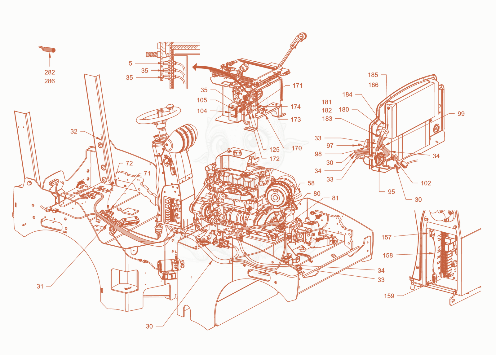 Exploded parts diagram of the electrical system of a Wacker Neuson RD28-120, with numbered balloons