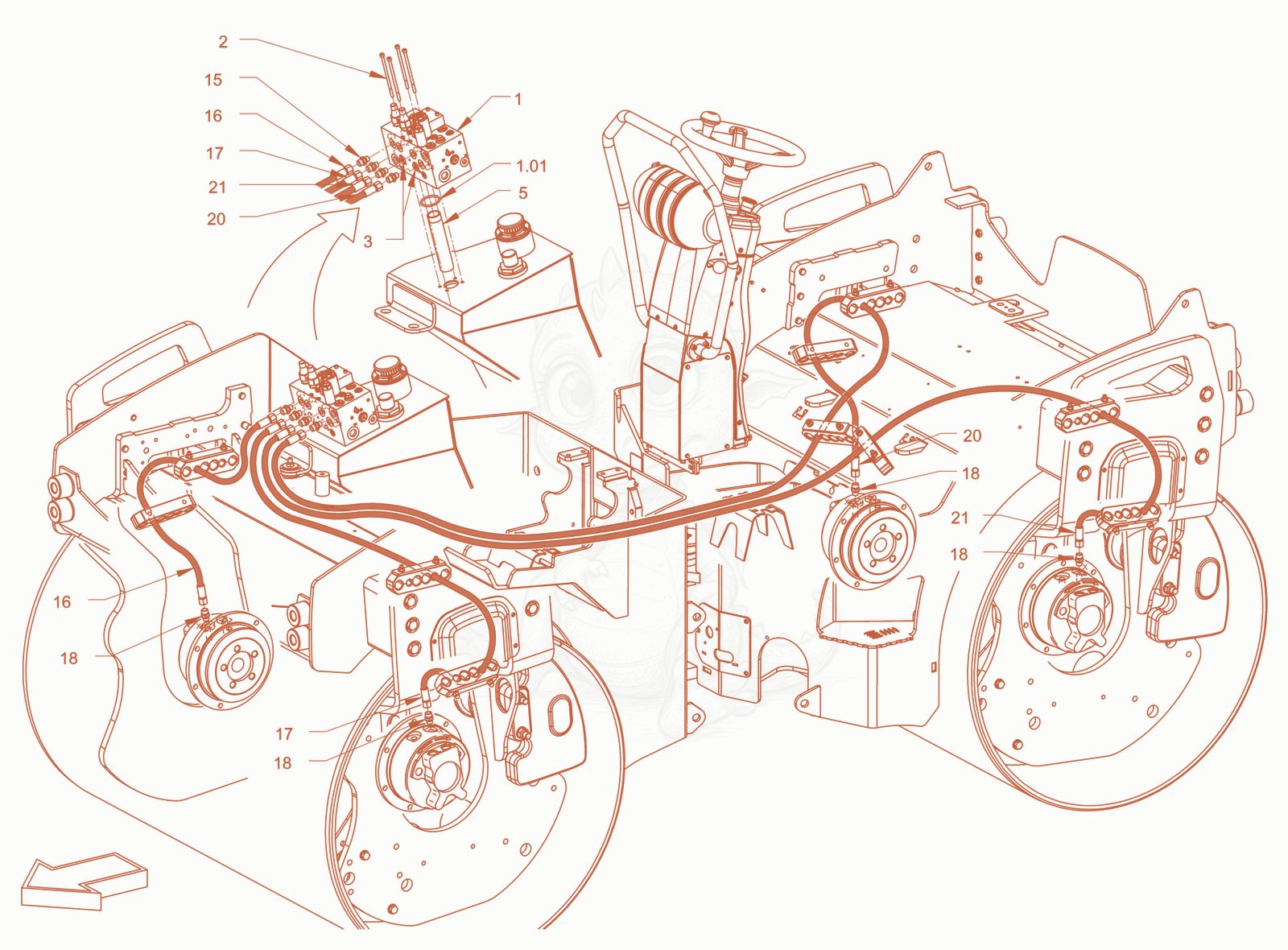 Exploded parts diagram of the parking brake of a Wacker Neuson RD45-140, with numbered balloons