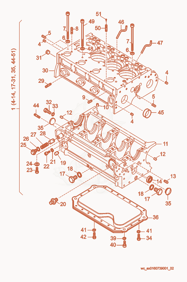 Exploded parts diagram of the Crankcase cpl. of a Wacker Neuson RD25, with numbered balloons