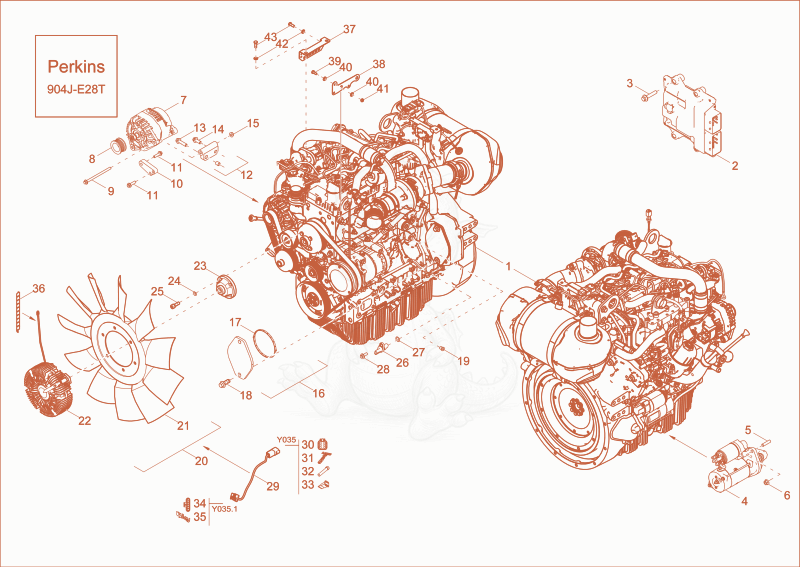 Exploded parts diagram of the diesel engine (Option) of a Wacker Neuson ET90, with numbered balloons