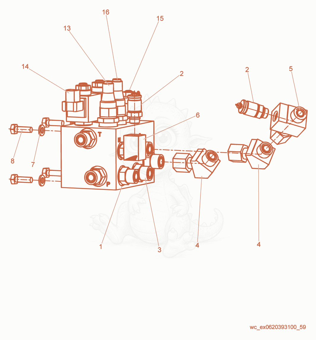 Exploded parts diagram of the Hydraulic Manifold of a Wacker Neuson RD27-120, with numbered balloons
