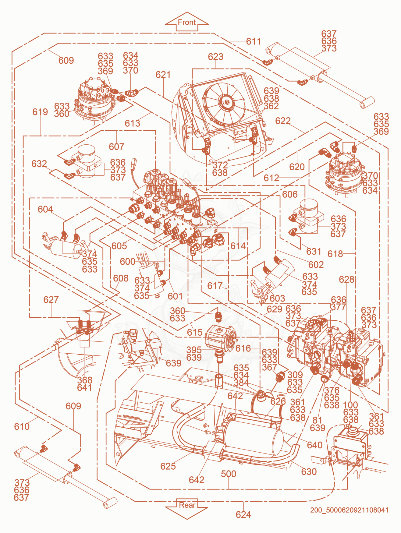 Exploded parts diagram of the Hydraulic Piping of a Wacker Neuson CRT60-66K, with numbered balloons