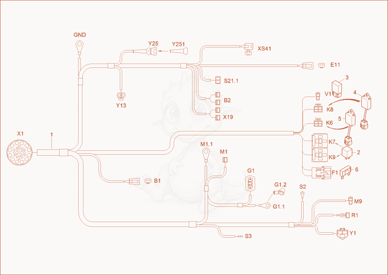 Exploded parts diagram of the wiring harness engine of a Wacker Neuson 1404, with numbered balloons