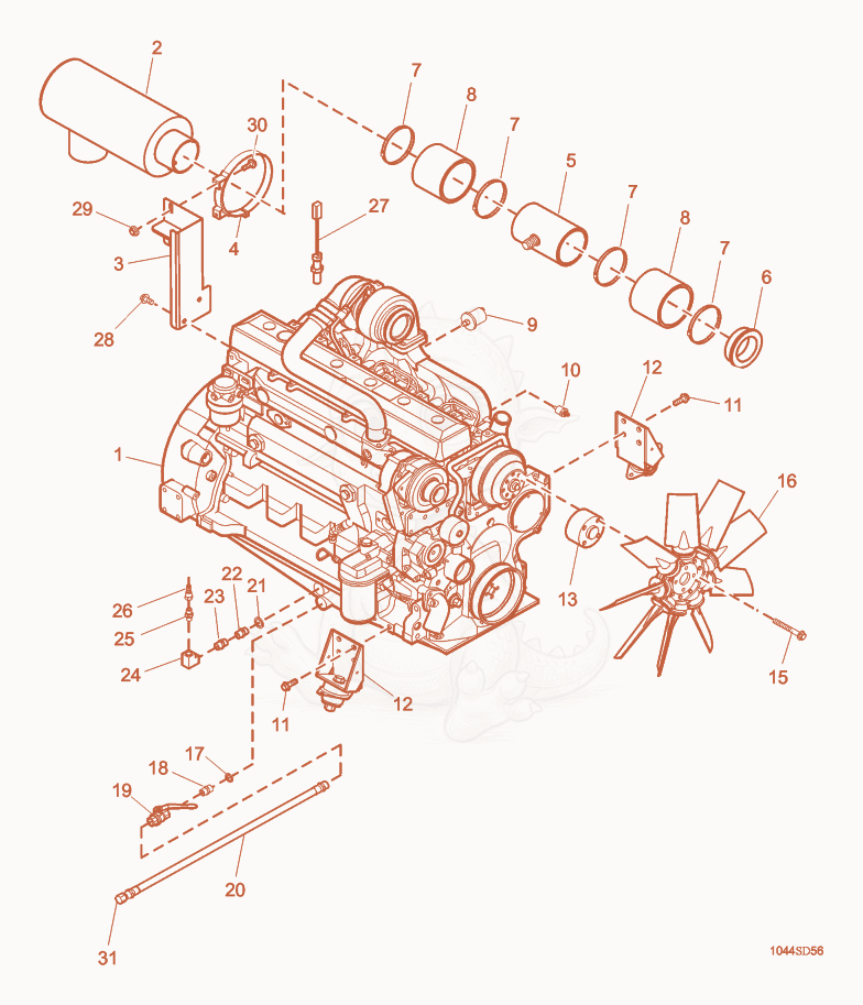 Exploded parts diagram of the Engine cpl. of a Wacker Neuson G125, with numbered balloons