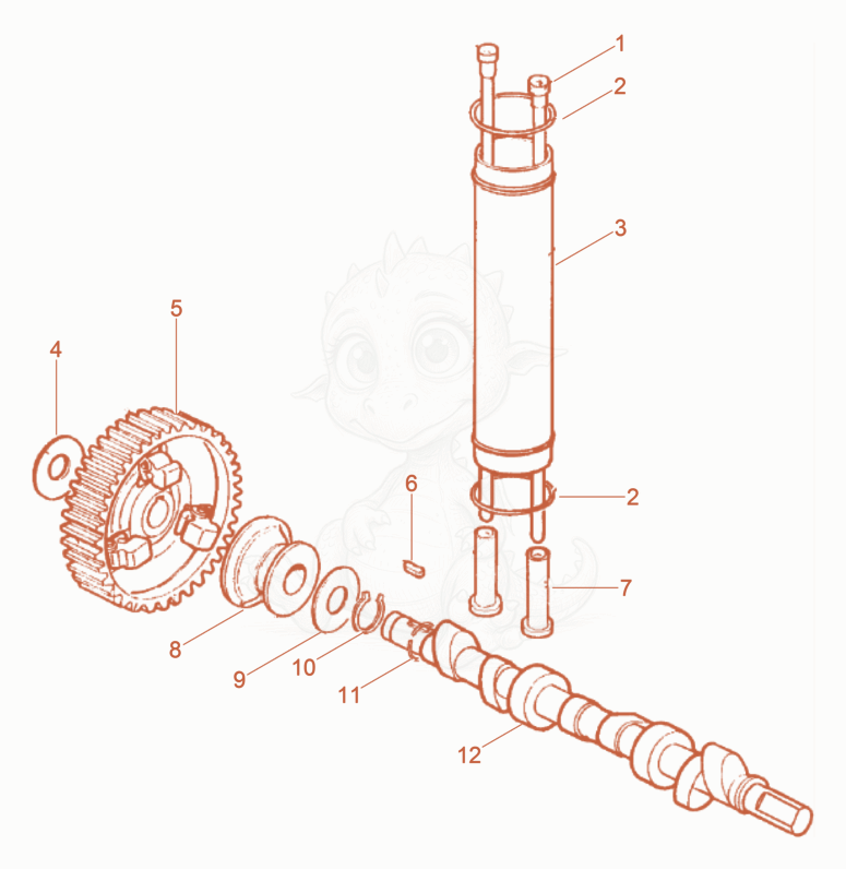 Exploded parts diagram of the Camshaft of a Wacker Neuson DPU100-70LES, with numbered balloons