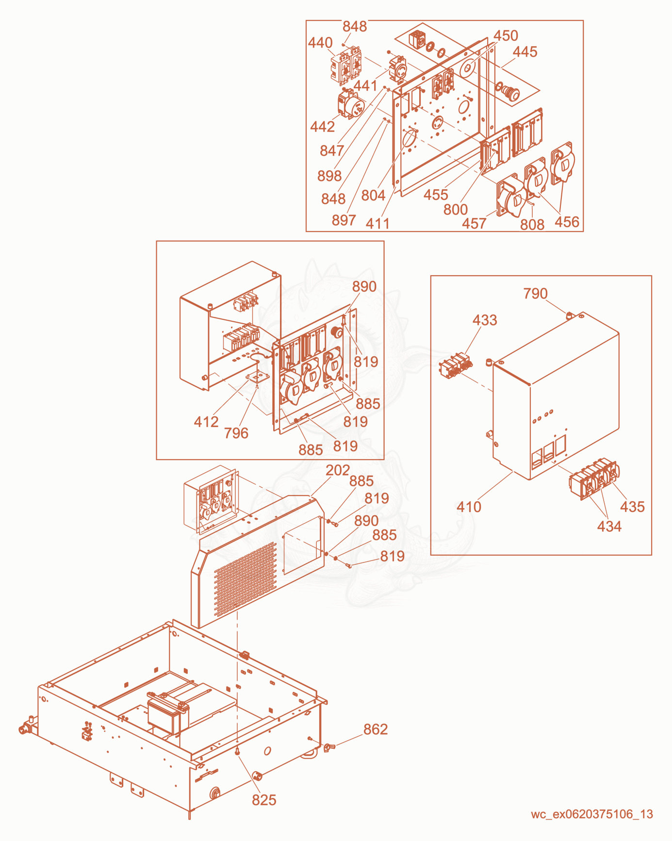 Exploded parts diagram of the Receptacle Panel cpl. of a Wacker Neuson LTW20Z1, with numbered balloons