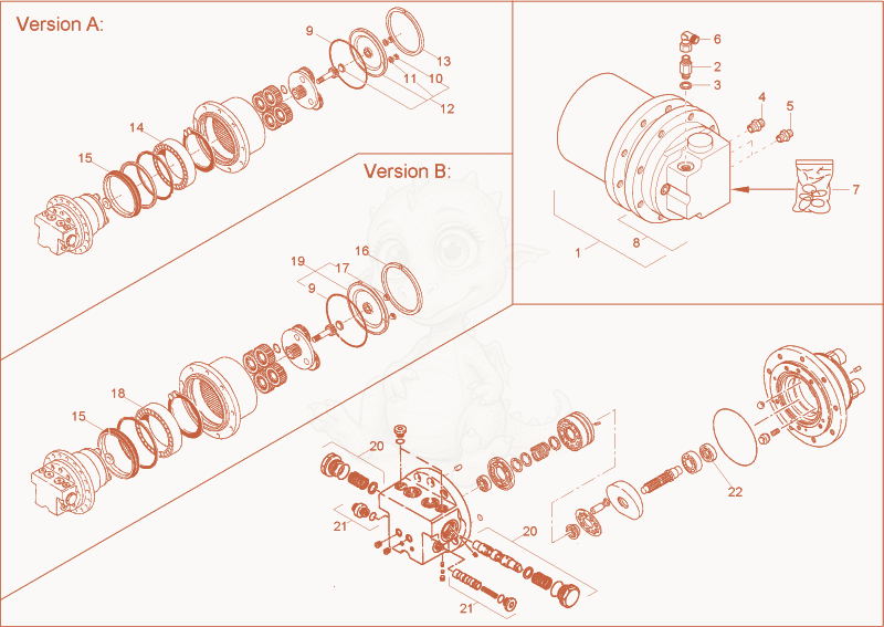 Exploded parts diagram of the drive unit of a Wacker Neuson 1703, with numbered balloons