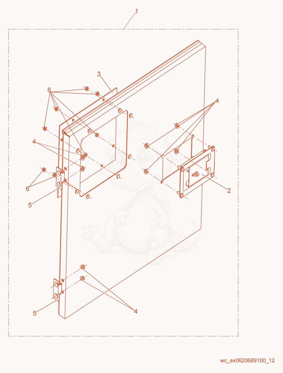 Exploded parts diagram of the Door Panel cpl. of a Wacker Neuson G14, with numbered balloons