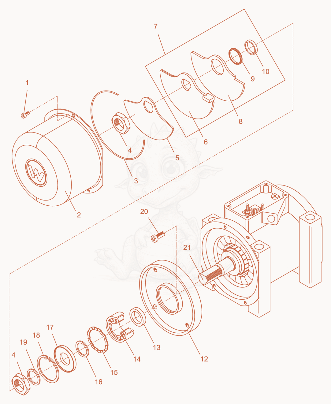 Exploded parts diagram of the External Vibrator cpl. of a Wacker Neuson AR54/3/230KKVARIO, with numbered balloons