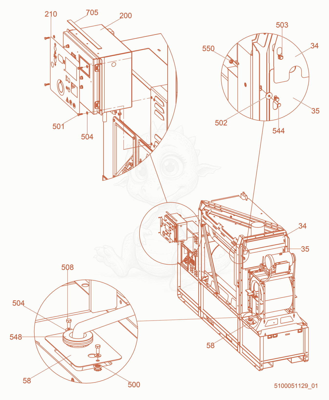 Exploded parts diagram of the Control box mounting panel of a Wacker Neuson HI1000, with numbered balloons