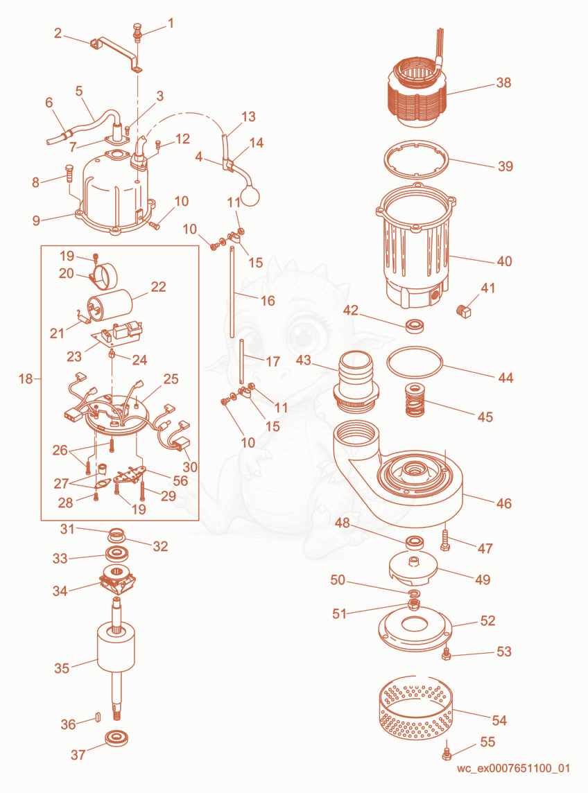Exploded parts diagram of the Pump of a Wacker Neuson ASP400, with numbered balloons