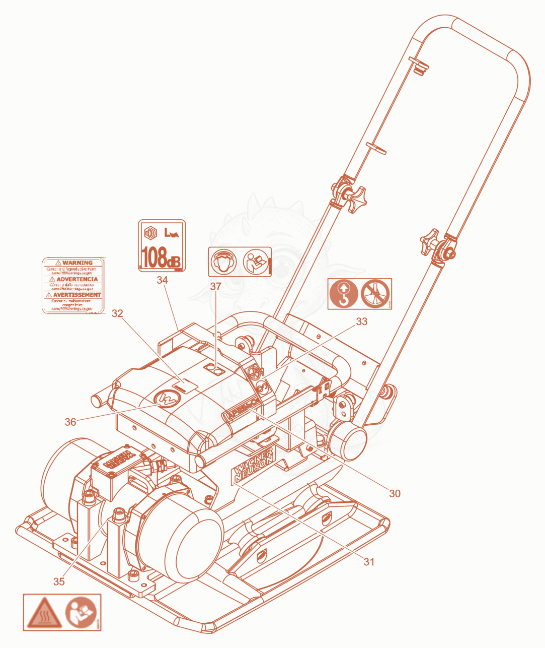 Despiece del Labels de una máquina Wacker Neuson AP2560E, con globos numerados