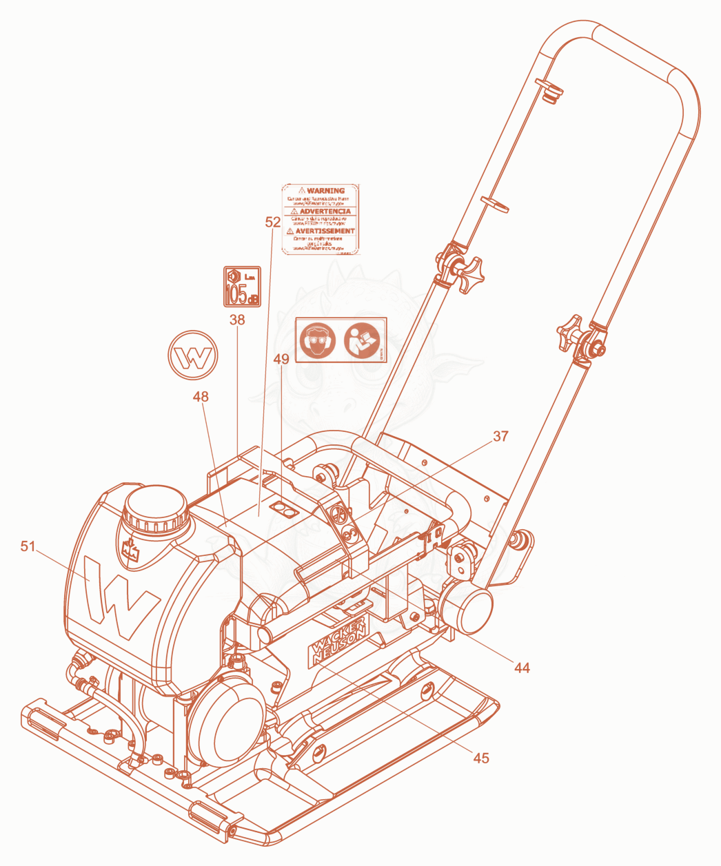 Exploded parts diagram of the Labels of a Wacker Neuson AP1840WE, with numbered balloons